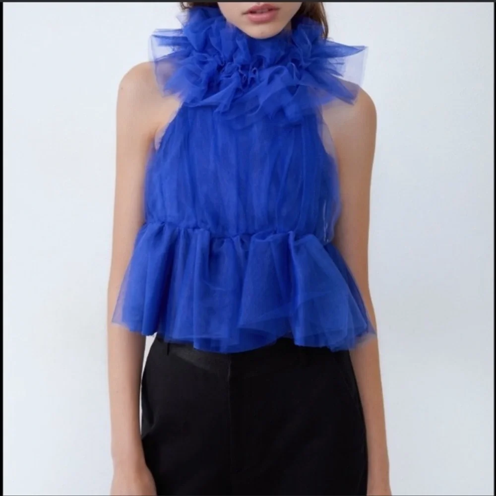 Cobalt Blue Tulle Top - Picture 2 of 7
